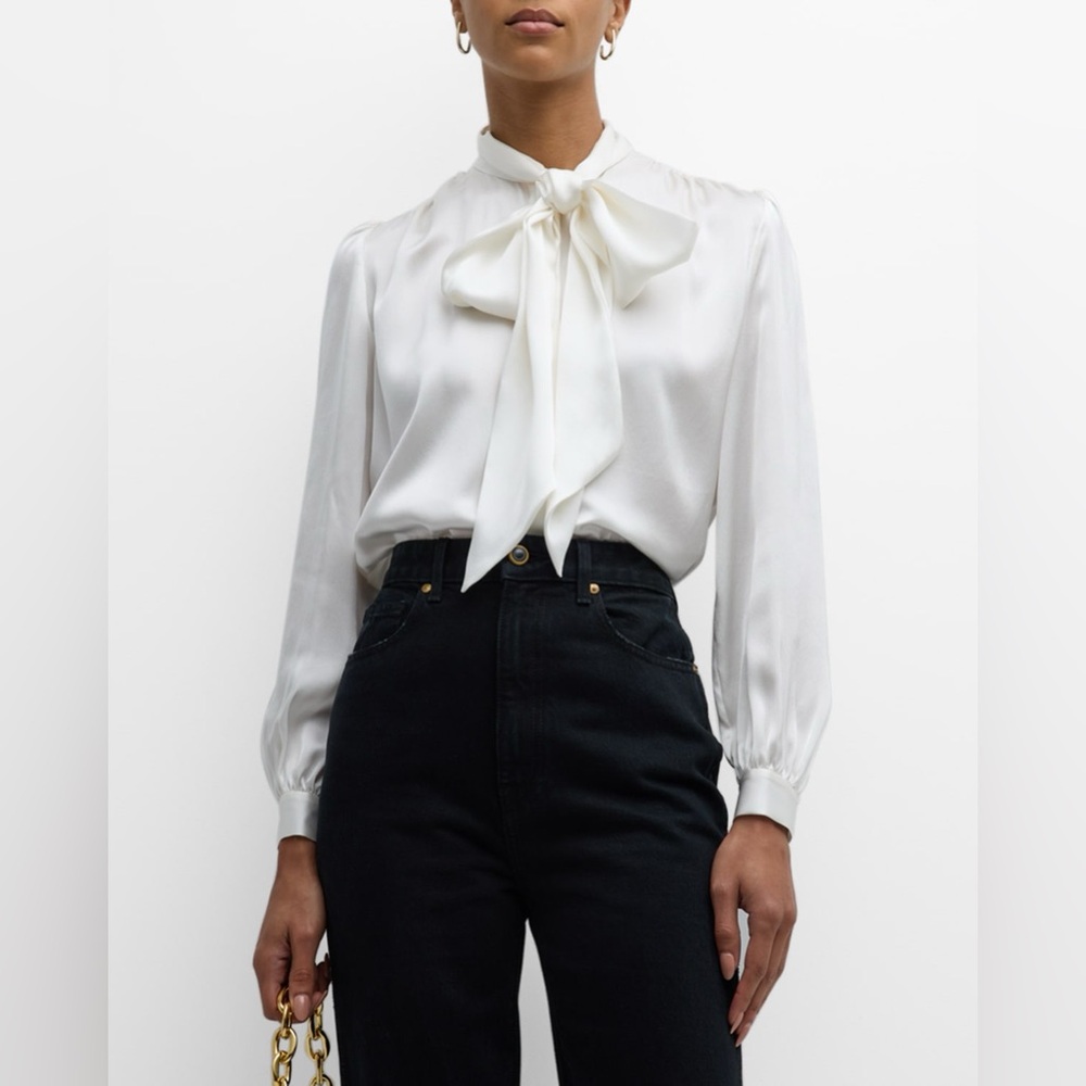 NWT $448 FRAME Tie-Neck Long Sleeve Silk Blouse